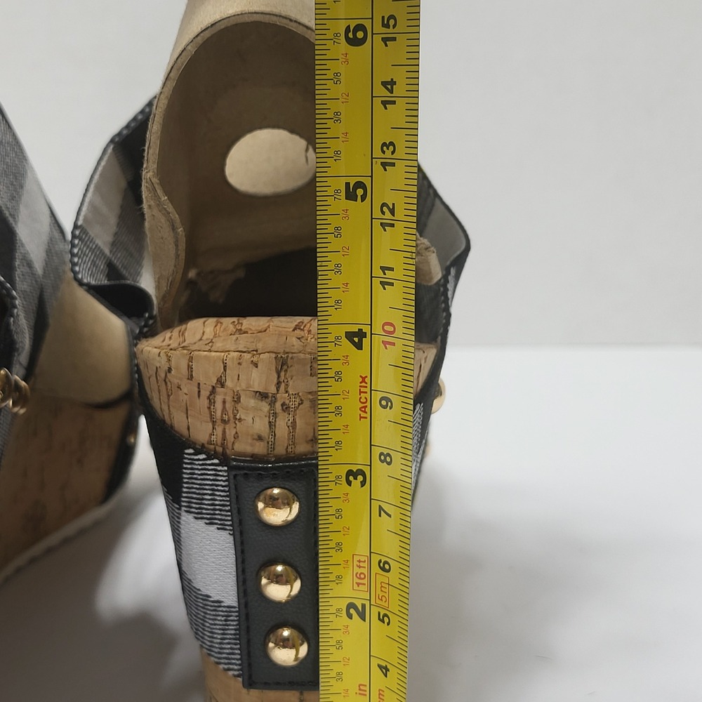 Comfort Est 1946 Womens Buffalo Plaid Cork Wedge Platform Sandals Black White 9 - Picture 6 of 10